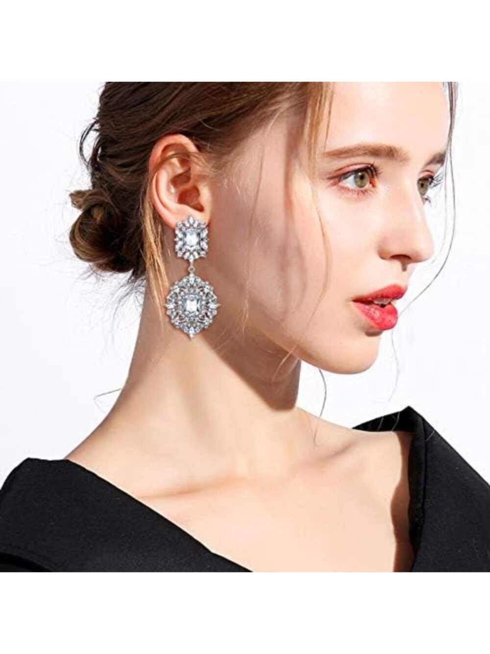 Vintage Art Deco Rhinestone Dangle Chandelier Earrings - Glamorous Clip-on Style - Picture 3 of 6